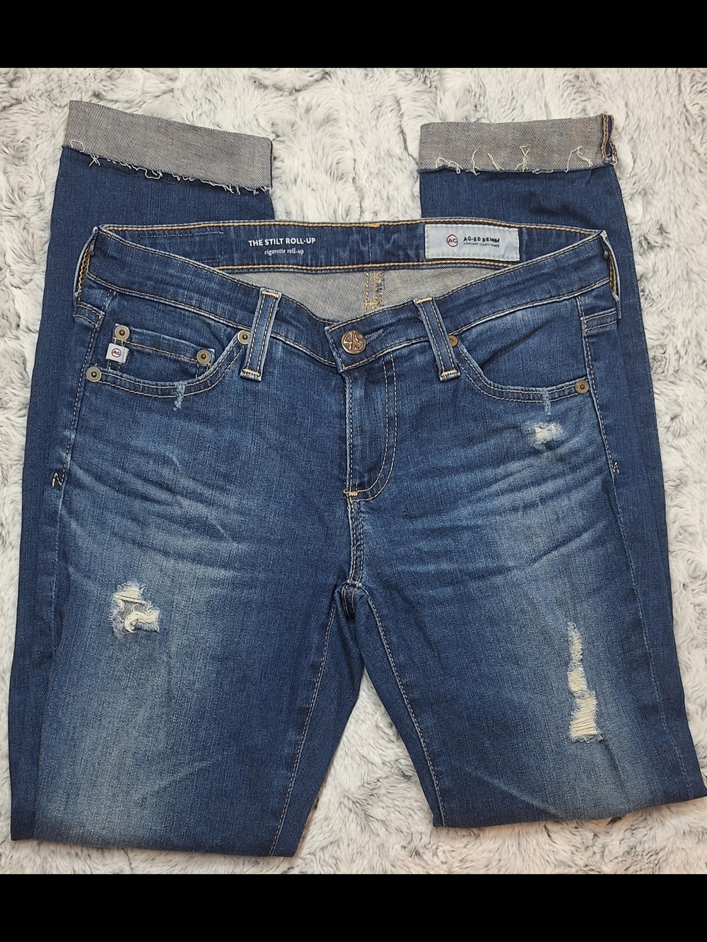 AG Adriano Goldschmied The Stilt Roll-Up Jeans 10Y-RVD Distressed Size 25